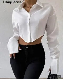 ホワイト クロップドシャツ シャツ ブラウス SHEIN