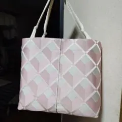 ハンドメイド　帯地トートバッグ　菱ピンク