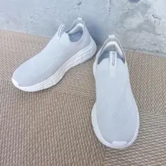 【美品】SKECHERS スケッチャーズ　スリッポン メッシュ 25cm グレー