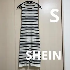 SHEIN ノースリーブ ボーダー柄 ニットロングワンピース　S