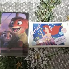 ズートピア カフェ ニック、ジュディ 特典 カード、アリエル ステッカーシール