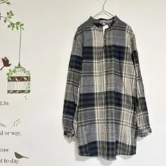 新品/SLOW LIFE /フリルハイネック チェックチュニックシャツ L
