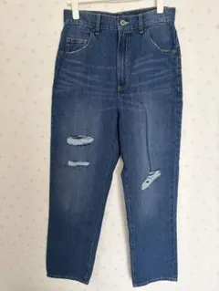 ダメージ加工 ハイウエスト　ストレートジーンズ