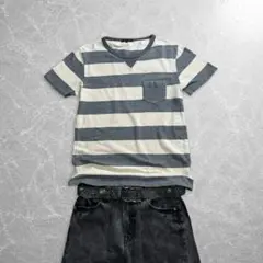 00s archive border vneck tee gray grunge - メルカリ
