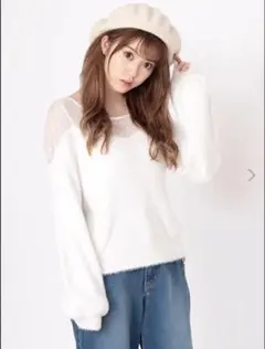 セシル 新品タグ付！レース切替ボリューム袖ニット