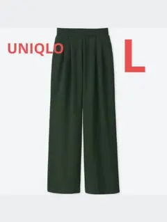 ユニクロ　ポンチタックワイドパンツレディース　ダークグリーン　L