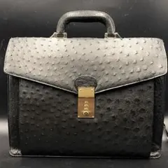 【美品】オーストリッチ ビジネスバッグ ブラック レザー