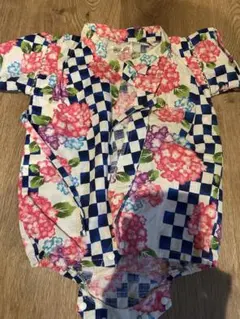 花柄チェック ベビー甚平 80