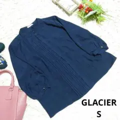 ✨極美品✨♥GLACIER♥ノーカラーシャツ/ブラウス(S)ネイビー/7分袖