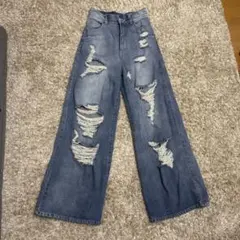 Chico ダメージ加工 ワイドデニムパンツ 1サイズ