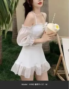 Y2K ハイウエストスカート フリルトップス スリーブ付き水着