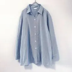 ◉CERVIN　スキッパー襟ストライプシャツ　長袖　ＬＬ　ボタンアップ　青