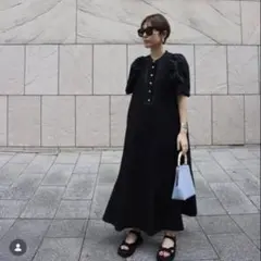 MACHATT マチャット バイカラーステッチ ロングワンピース ブラック