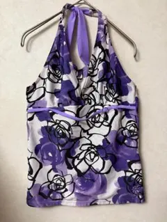 #4270 CLAP クラップ ホルターネック トップス M 花柄 パープルのサムネイル