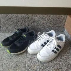 adidas ホワイト23.5 　asicsブラック24 スニーカー2足セット
