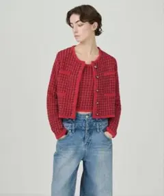 グレースコンチネンタル　Diagram　ツイードニットカーディガン　赤