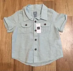 【セール最終値下】新品babyGap80cmリネンショートスリーブシャツ/ブルー