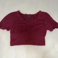 SHEIN ボルドー 半袖 レースアップ ブラウス トップスのサムネイル