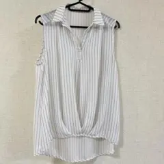 ホワイトストライプ ノースリーブシャツ　INGNI ノースリーブ　M