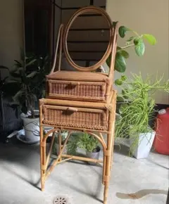 ラタン 藤家具 ドレッサー 鏡台 ラック 昭和レトロ ヴィンテージ 昭和レトロ】籐鏡台 ラタンドレッサー - メルカリ