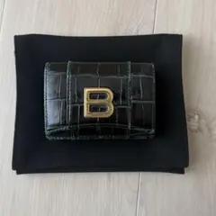 バレンシアガ　三つ折財布　アワーグラスミニウォレット　Bロゴ　クロコ型押し