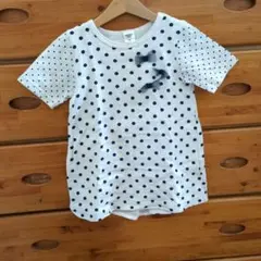水玉模様　リボン　半袖シャツ