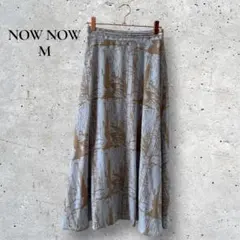 NOW NOW 【美品】ロングスカート M 抽象柄 くすみブルー フレア 春