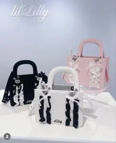 lilLilly フリルキャンバスリボンブックミニトートバッグ ブラックのサムネイル