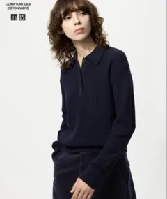 試着のみ極美品✿ウールブレンドポロセーターM ネイビー　完売品