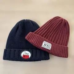ネイビー・バーガンディ ニット帽 2点セット