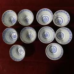 中国製 青い花柄の茶器 10個セット（2種類）