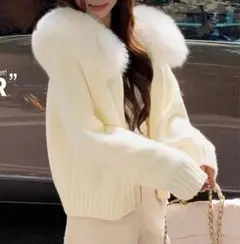 【韓国y2k】ファー付きニットカーディガン