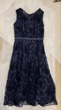 ☆美品☆AIMER 総レースドレス　フロッキー加工　M ネイビーパーティドレス