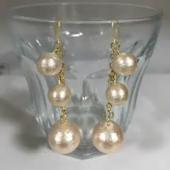 ピンクコットンパールピアス♡