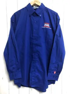 US古着 VANTAGE BDワークシャツ L ロイヤルブルー 企業ロゴ刺繍