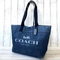 COACH コーチ デニム トートバッグ デカロゴ 花柄 大容量