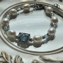 高品質アクアマリンと淡水パールのブレスレット　SALE‼️