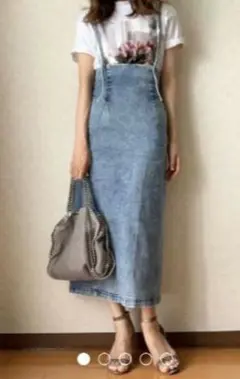 GU　ジーユー　サスペンダーツキデニムナロースカート　デニムスカート