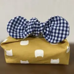 リボン付き　弁当袋　ねこ　ランチバッグ　巾着袋　ハンドメイド