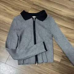 INGNI 襟付きフロントジップ配色ニットカーディガン（グレー）