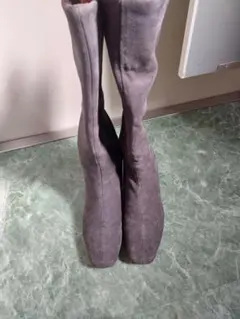 グレー スエード ロングブーツ ヒール5cm