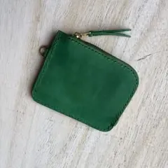 L字ファスナーミニウォレット コンパクト財布　イタリアンレザー　手染め　グリーン