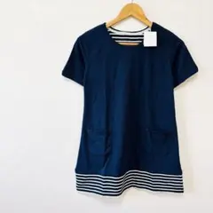 タグ付き【ナチュラルネーム】半袖チュニック　M　紺ネイビー　裾ボーダー　Tシャツのサムネイル