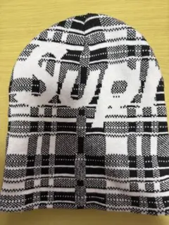 Supreme Big Logo Beanie White Plaid