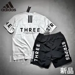 adidas上下セットアップ　Ｍサイズ　ブラック　白黒　25新作　ルーズフィット