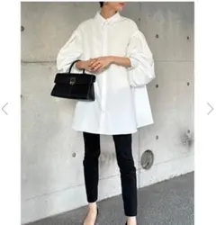 マチャット MACHATT タックスリーブパフスリーブ半袖ブラウス ネイビー 