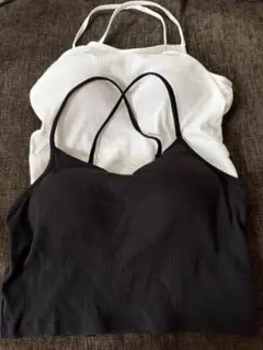 GU リブ編みキャミソール 2枚セット ホワイト ブラック