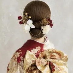 成人式☆振袖 髪飾り 胡蝶蘭 ヘッドドレス 和装 結婚式 卒業式 赤 ゴールド