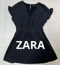 ZARA 黒フリル袖フレアワンピース　Mサイズ