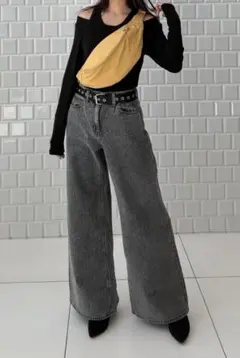 ジーユー ミドルライズワイドジーンズ XL